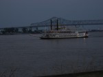 A river boat at night.
